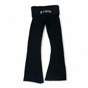 PINK Victoria's Secret Black Fold-Over Logo Yoga Pants
